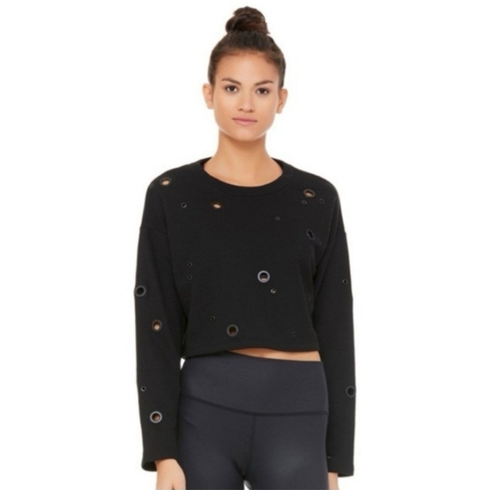 ALO Yoga Black Cropped Sweatshirt with Cutout Details